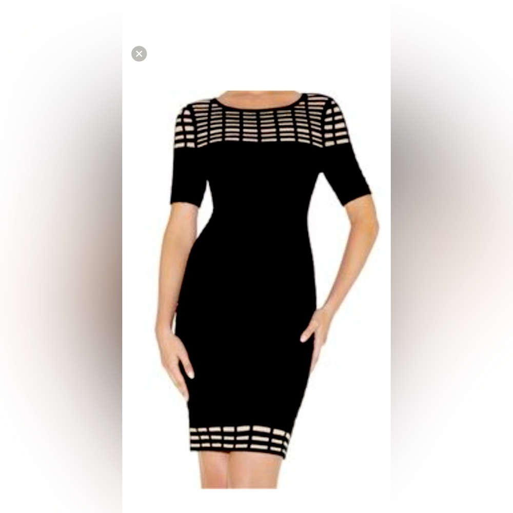 Hervé Leger Black Tan Gisele Bandage Short Dress size Small
